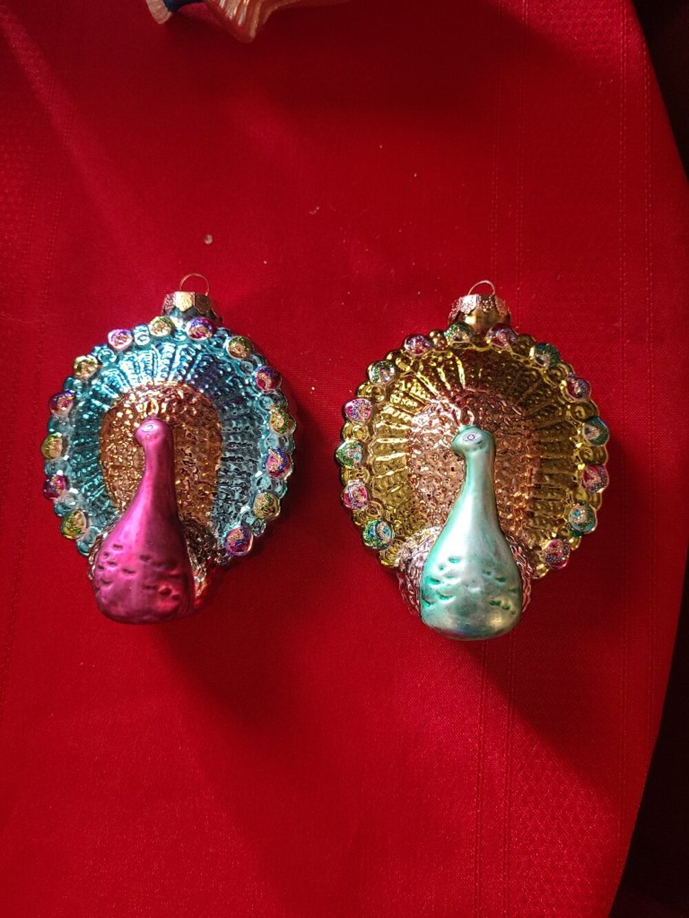 2 VTG Rauch Glass Peacock Ornaments Green Purple 4.5" x 3.25"